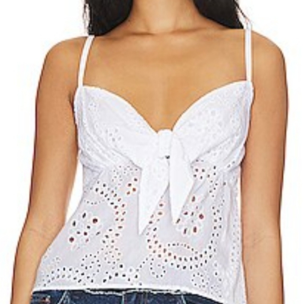 Sanctuary Women's White Cotton Sleeveless Eyelet Cropped Blouse Top Size XXL